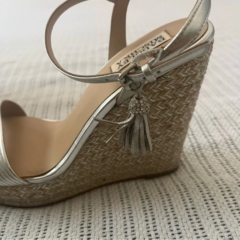 Badgley Mischka Silver Espadrille Wedges